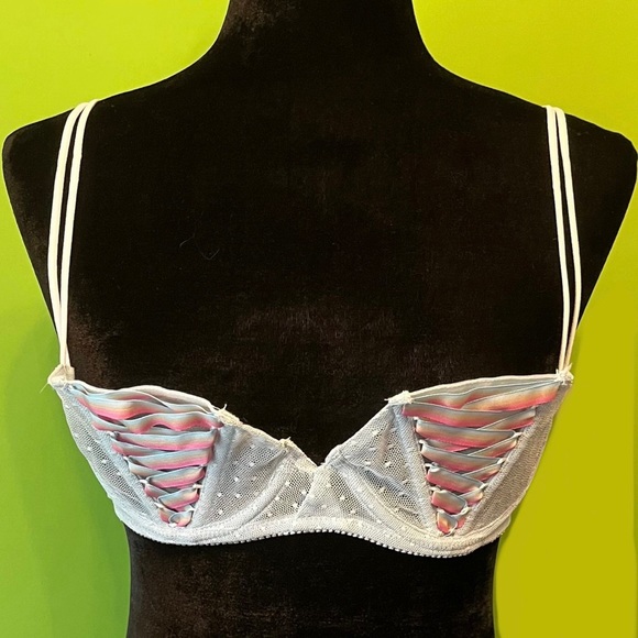 Romantic pastel Blue Rainbow Lace Corset Lingerie Bra, Size 34c, NWOT - Picture 1 of 8